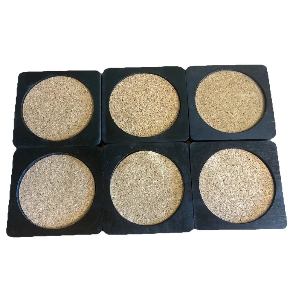 Vintage  Coaster‎ Set Black Wooden Cork Top Brass Unicorn Holder